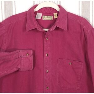 Vintage LL Bean Shirt Mens‎ Large Tall Burgundy Cotton Chamois Flannel 90s Dad